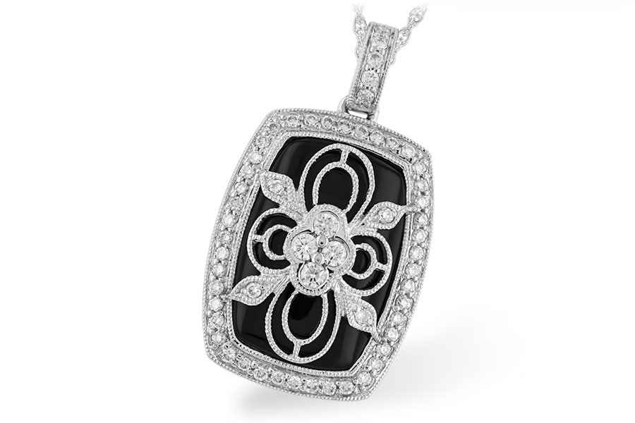 M184-26771: DIA & ONYX NECKLACE .38 TW